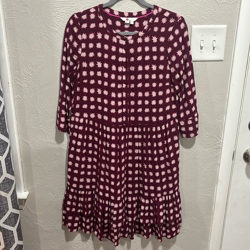 Boden Burgundy Starburst Tiered Dress Size US 6
